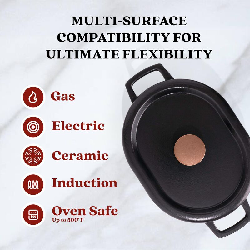 Alva Nori Enameled Cast Iron Dutch Oven with Lid 6 Qt. Scratch Resistant Nonstick Stove-to-Table Oval Enamel Coated Pot, Non Toxic, Compatible with All Stovetops, Oven Safe & Induction Safe