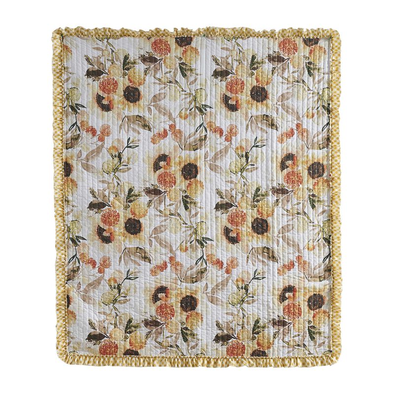 Kelsa 50 x 60 Channel Quilted Throw Blanket, Cotton Fill, Gold Sunflowers-Benzara