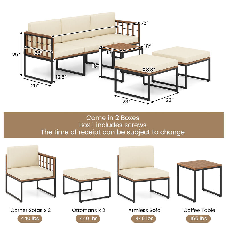 6-Piece Patio Furniture Set with Coffee Table and Ottomans for Outdoor Living