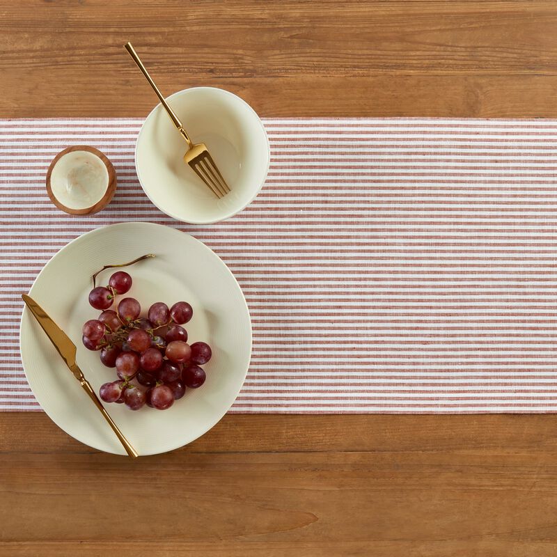Solino Home 100% Pure Linen Table Runner 14 x 108 Inch | Narrow Stripe