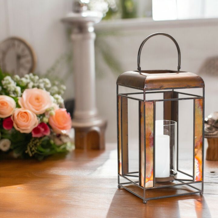 Lantern 9"L x 17.25"H - Sophisticated Metal Frame with Glass Panels