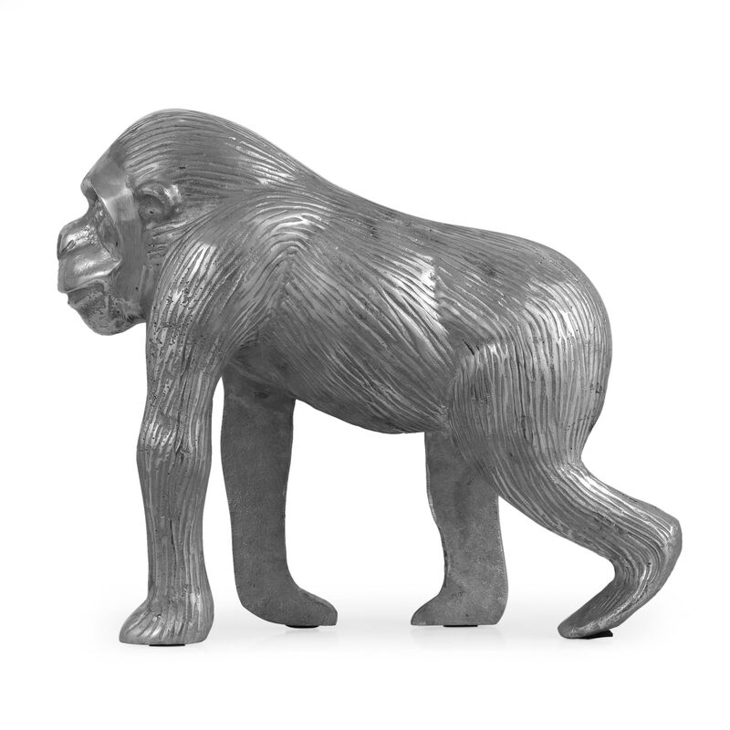 Tabletop Ape Figurine, 14 Inch Solid Crafted Design, Gray Aluminium - Benzara