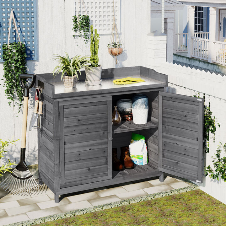 Rustic Outdoor Potting Bench with Storage