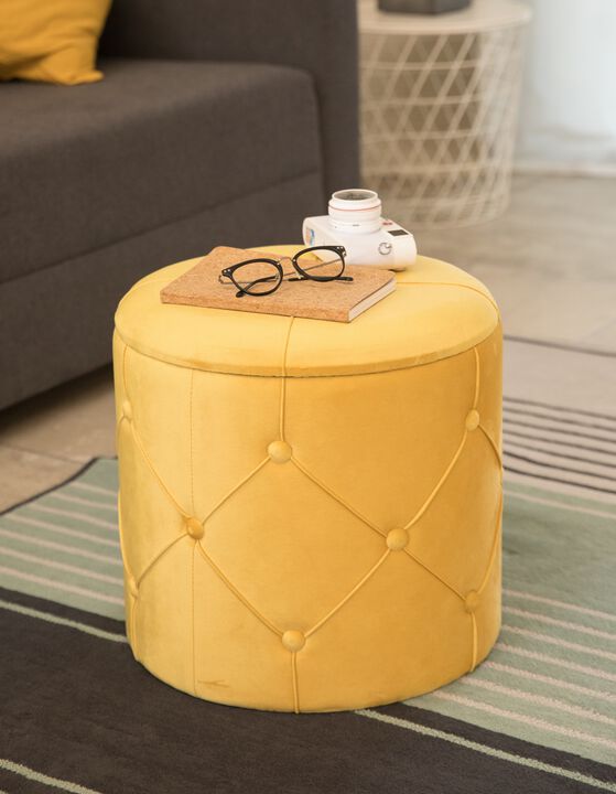 Round Wooden Velvet Ottoman Stool with Lid, Gray