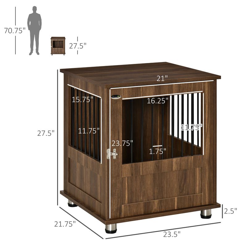 Brown Pet Furniture: Wooden End Table Dog Crate with Magnetic Door