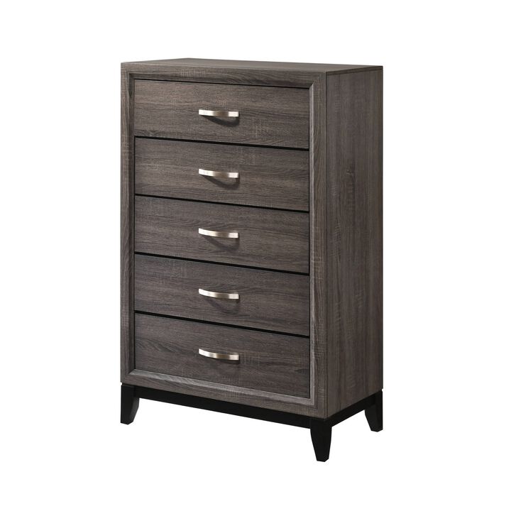 Chest with 5 Storage Drawers and Grain Details, Gray-Benzara