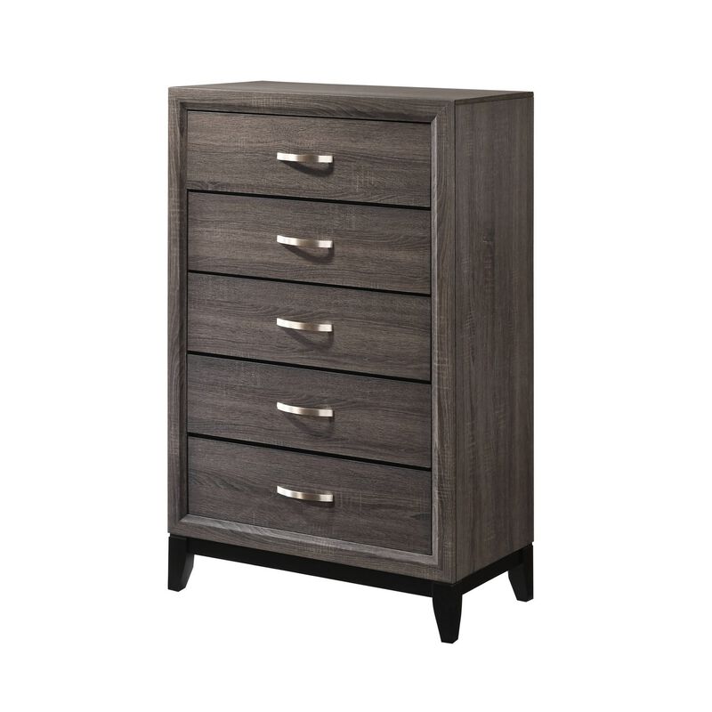 Chest with 5 Storage Drawers and Grain Details, Gray-Benzara
