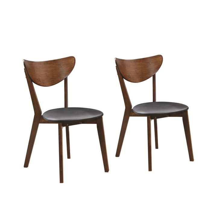Quaint Dining Side Chair with curved Back, Brown & Black, Set of 2-Benzara