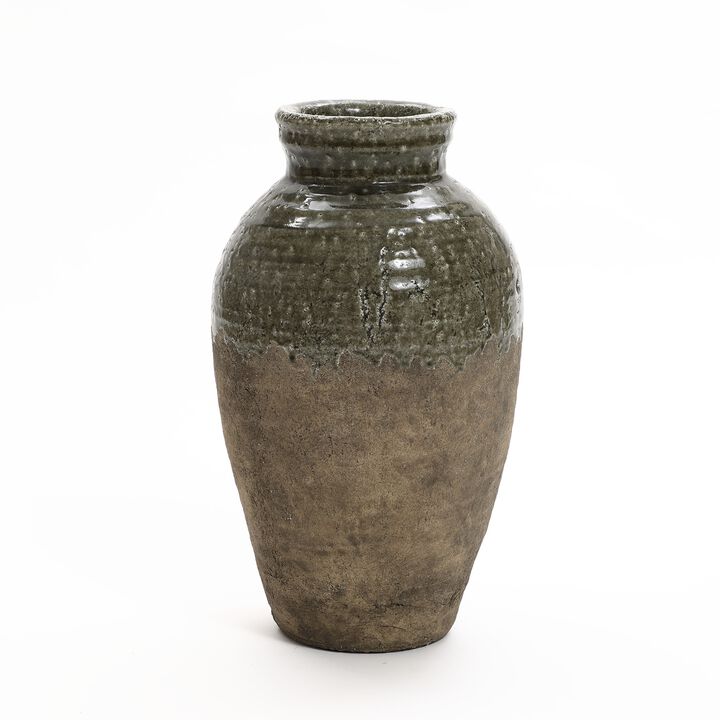 LuxenHome Rustic Brown Stoneware 18.5-Inch Tall Indoor and Outdoor Bud Vase