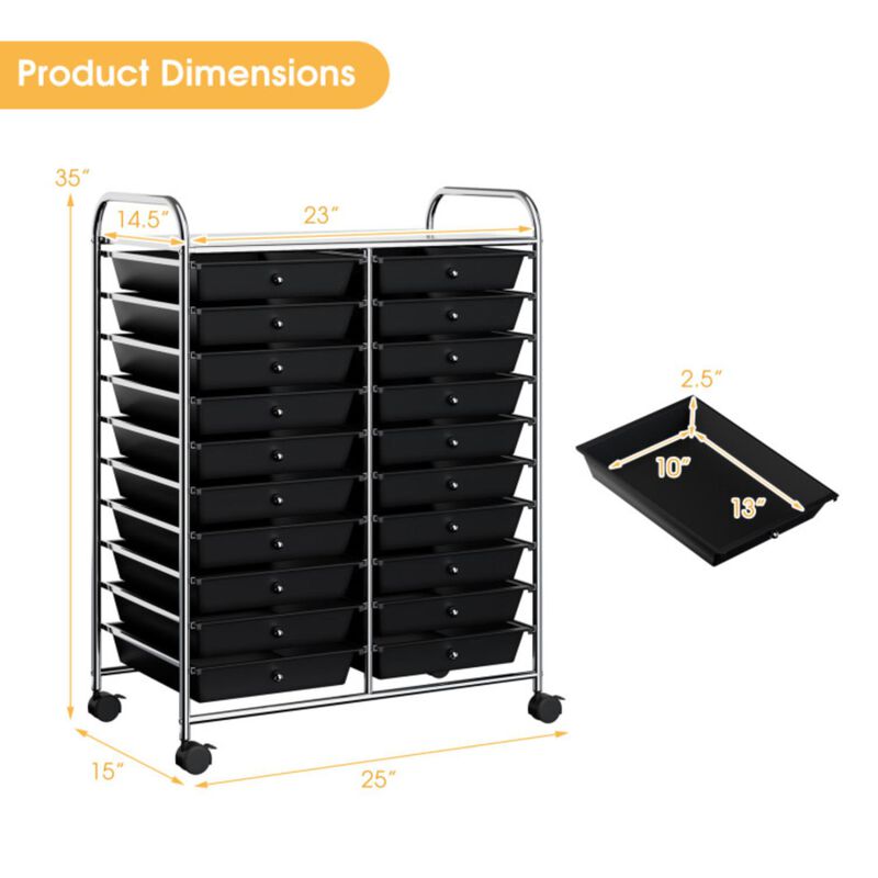 Hivvago 20 Drawers Rolling Storage Cart Studio Organizer