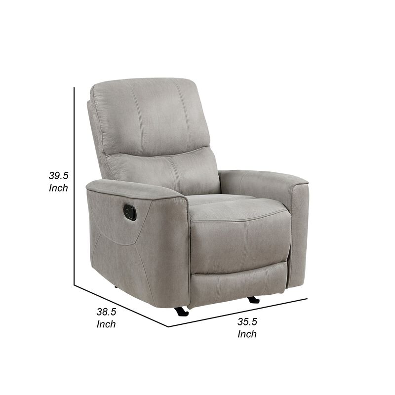 Ray 39 Inch Manual Rocker Recliner Chair, Gray Tufted Back Microfiber - Benzara