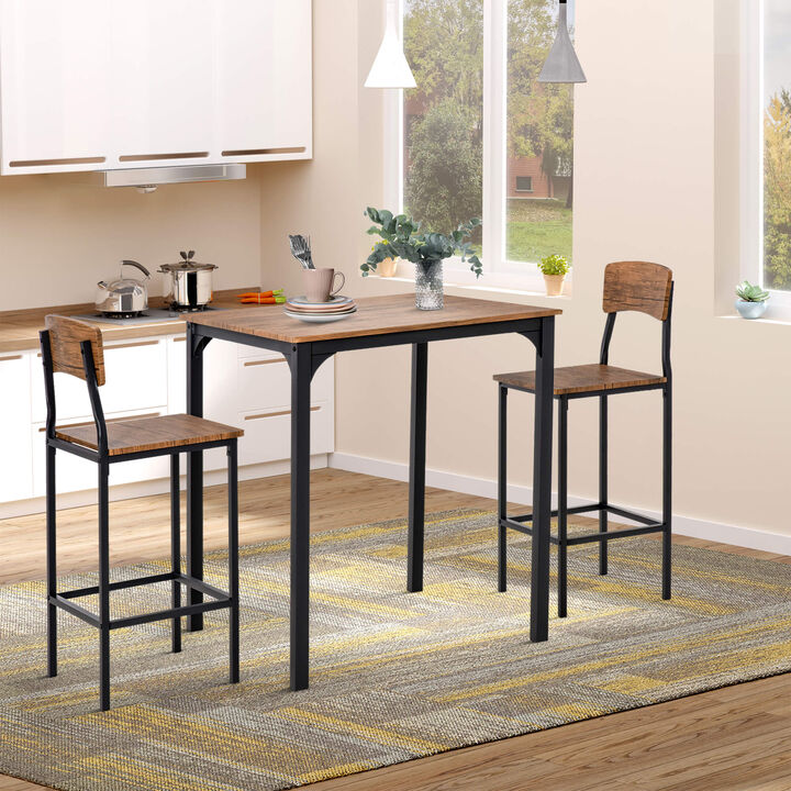 Black Industrial Dining: 3-Piece Counter Height Bar Table Set