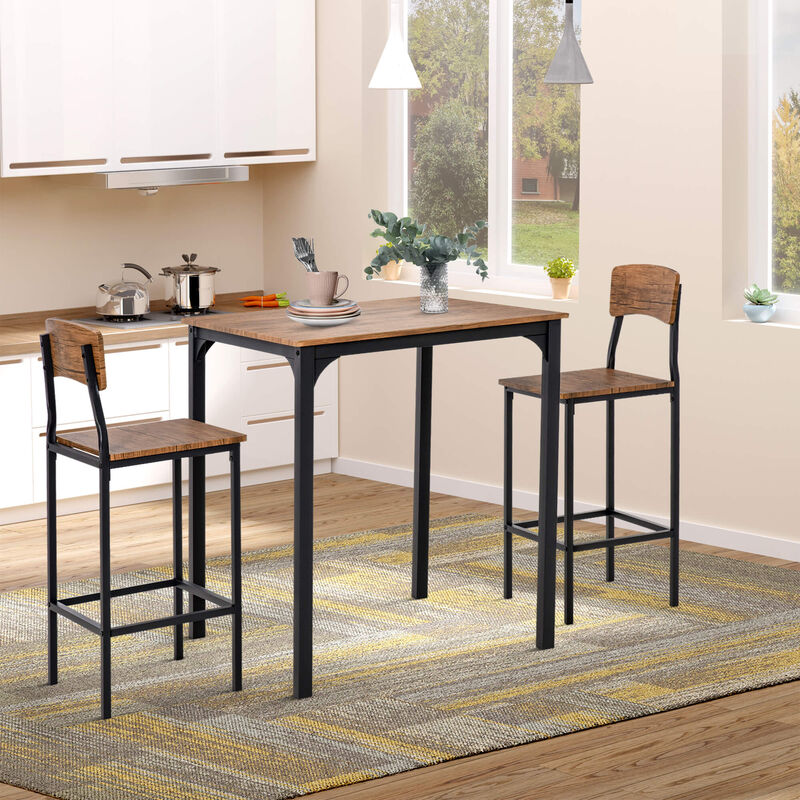 Black Industrial Dining: 3-Piece Counter Height Bar Table Set