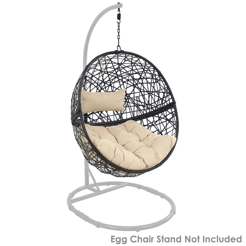 Sunnydaze Black Resin Wicker Round Hanging Egg Chair with Cushions - Yellow
