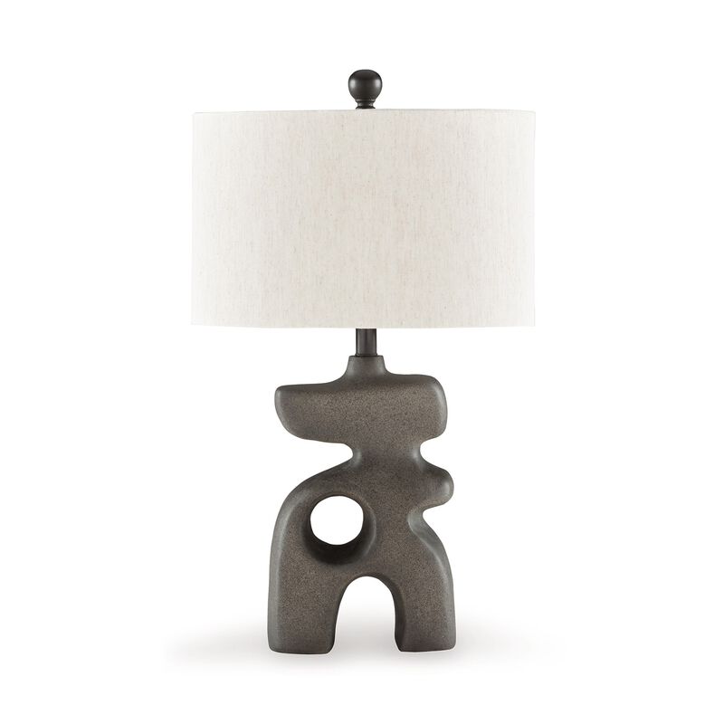 Nacy 27 Inch Table Lamp, White Oval Fabric Shade, Black Artisan Style Base - Benzara
