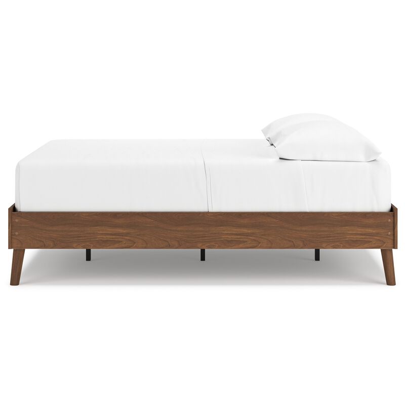 Forni Full Size Platform Bed, Dark Brown Wood, Sleek Splayed Legs - Benzara