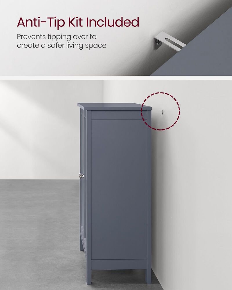 Bathroom Floor Storage Cabinet with Double Door Adjustable Shelf