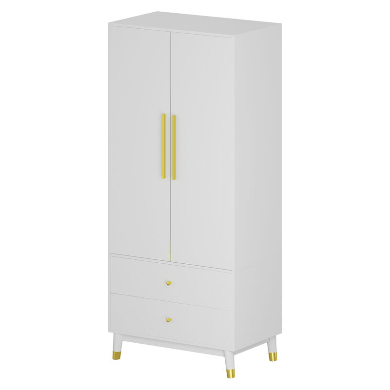 2-Drawers Kids Armoires Wardrobe With Hanging Rods, Drawers, Shelves (19.1 in. D x 31.5 in. W x 71.1 in. H)
