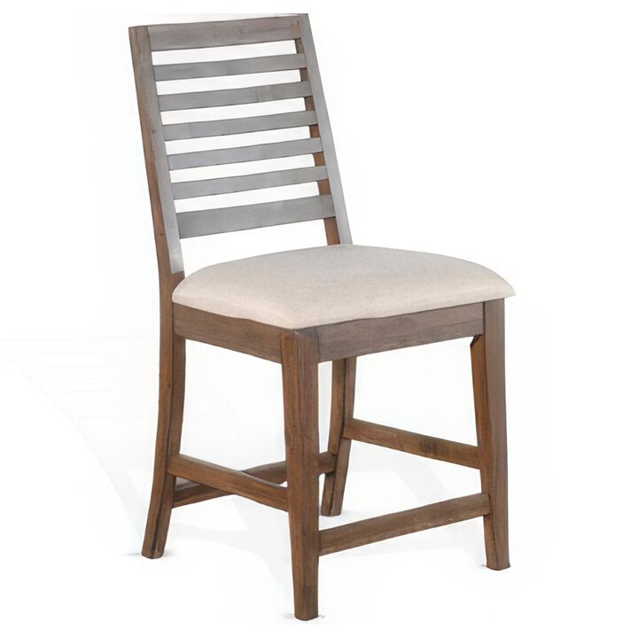 Yael Counter Height Stool Set of 2, Ivory White, Light Brown Wood - Benzara