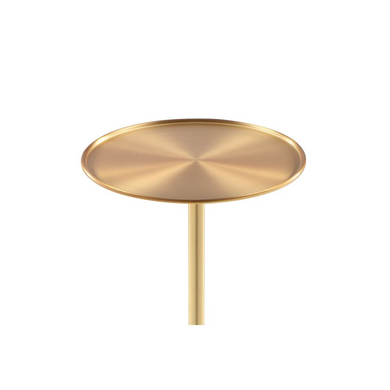 Ryan 8 Inch Side End Drink Table, Round, Tapered, Dome Base, Gold Metal - Benzara