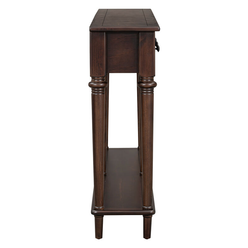 Gewnee Retro Console Table with 4 Drawers and Open Shelf