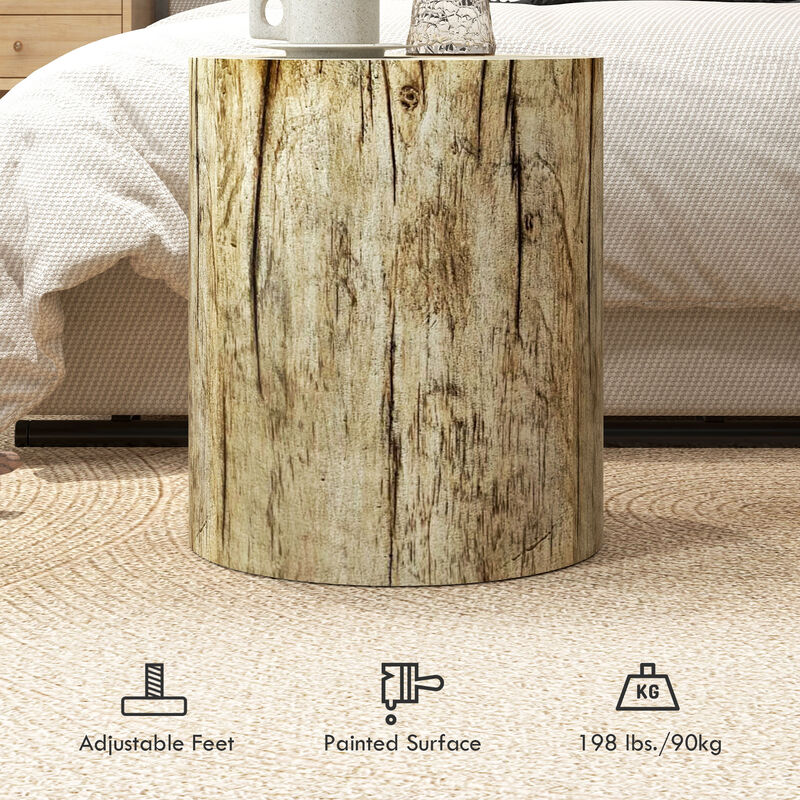 HOMCOM Tree Stump Stool, Concrete Side Table with Wood Grain Finish