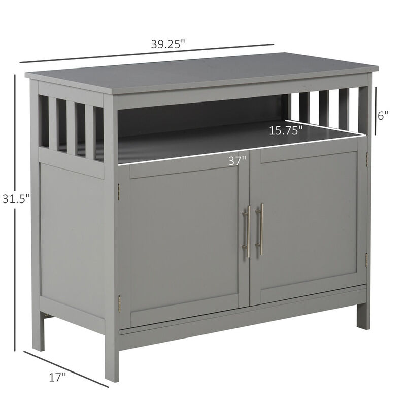 Gray Kitchen Organizer: Wooden Buffet Console with Cabinet and Shelf