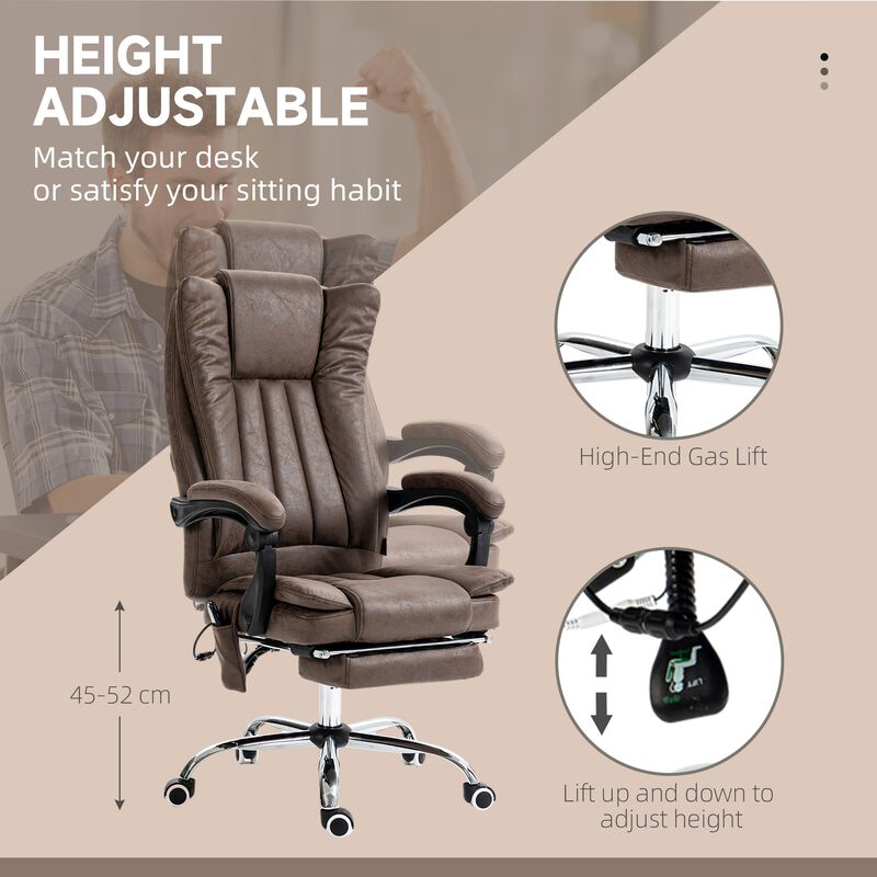 Coffee Microfiber Office Chair: Heated, 6 Point Adjustment