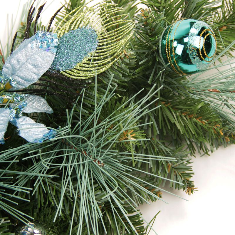Peacock Poinsettia Artificial Christmas Wreath - 24-Inch  Unlit