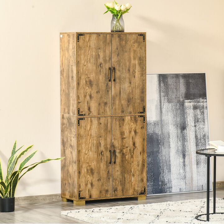 Rustic Wood Pantry: Industrial 4-Door Cabinet with Storage Shelves