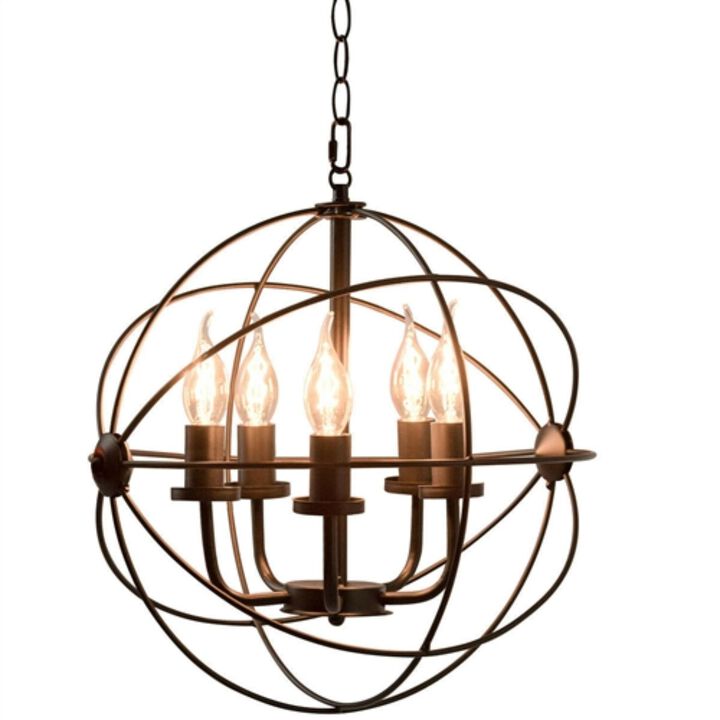 Hivvago 5 Light Modern Black Iron Sphere Modern Chandelier