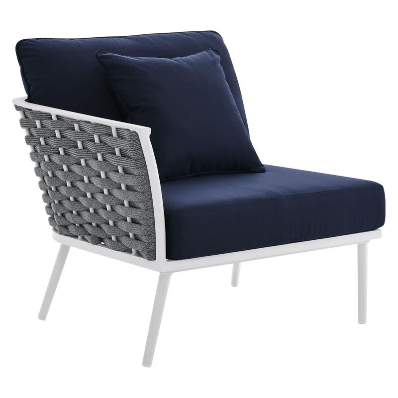 Modway EEI-5753-WHI-NAV Stance Outdoor Patio Woven Rope Aluminum, Large Sectional Sofa, White Navy