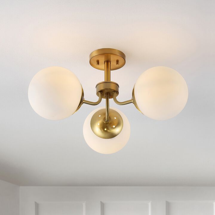 Olivier 3-Light Bohemian Farmhouse Iron/Frosted Glass LED Semi Flush Mount