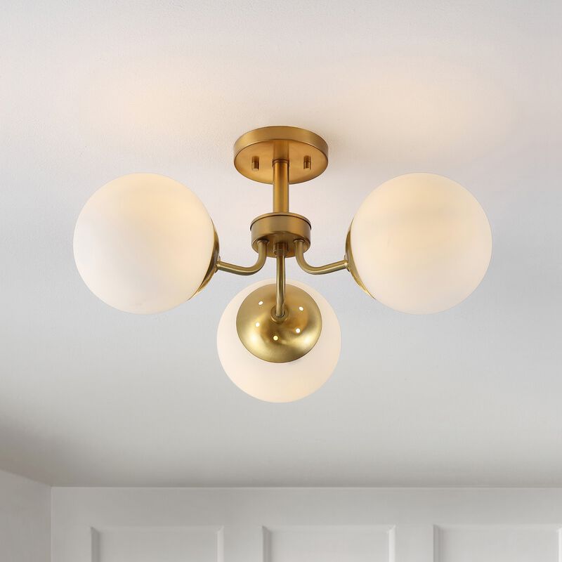 Olivier 3-Light Bohemian Farmhouse Iron/Frosted Glass LED Semi Flush Mount