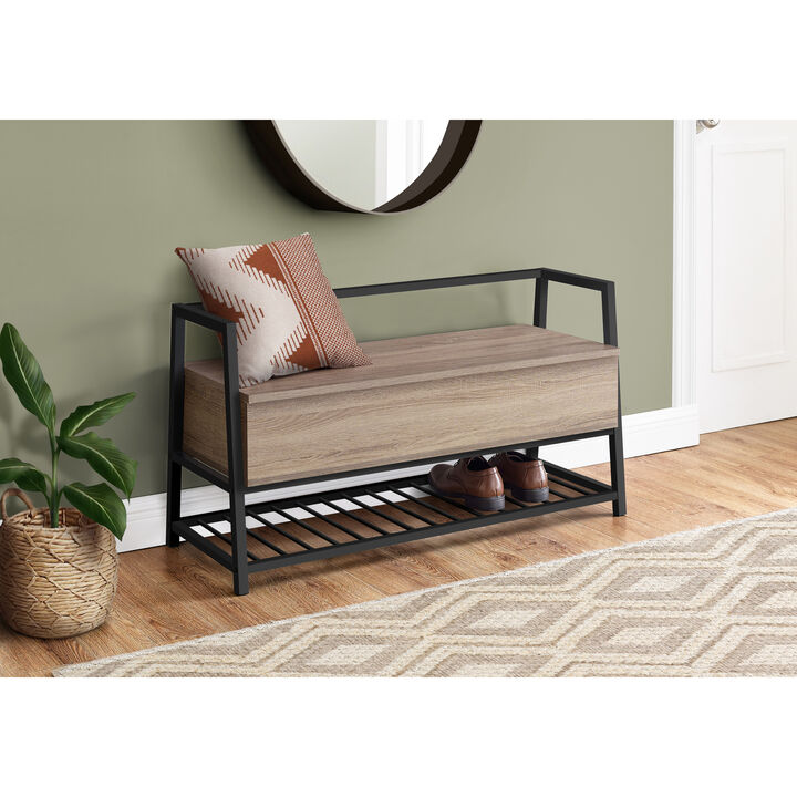 Monarch Specialties I 4501 Bench, Entryway, Hallway, Storage, 42" Rectangular, Metal, Laminate, Brown, Black, Contemporary, Modern
