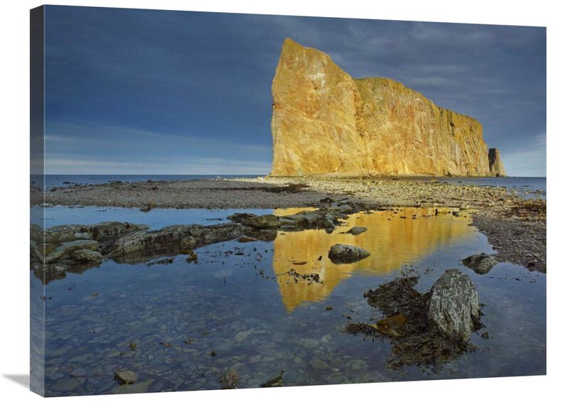 Coastline and Perce Rock, a limestone formation, Quebec, Canada-Canvas Art-32x24