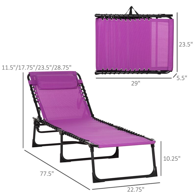 Purple Patio Lounger: 4-Position Folding Chaise with Pillow