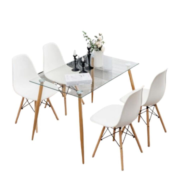 Hivvago 5 Pieces Rectangle Dining Table Set with 51 Inch Glass Tabletop