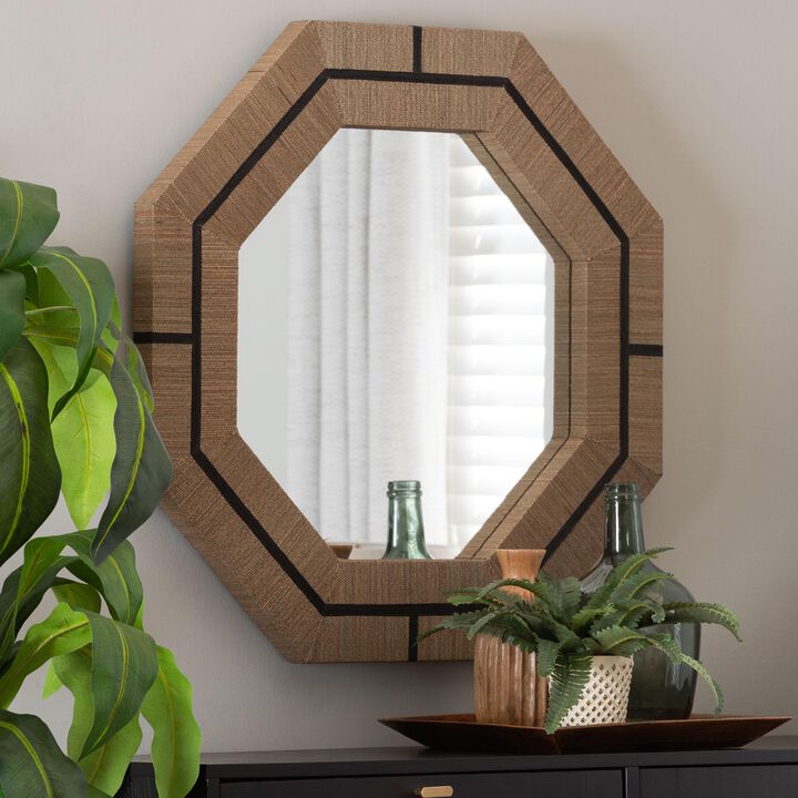bali & pari Mirai Bohemian Woven Grasscloth Octagon Accent Mirror