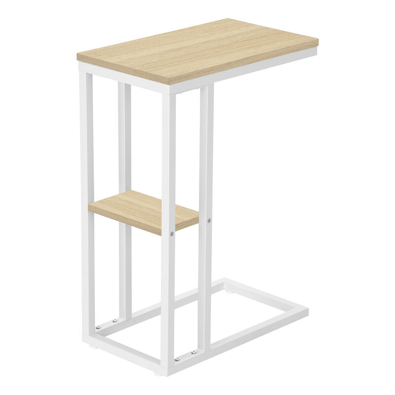 Monarch Specialties I 3677 Accent Table, C-shaped, End, Side, Snack, Living Room, Bedroom, Metal, Laminate, Natural, White, Contemporary, Modern