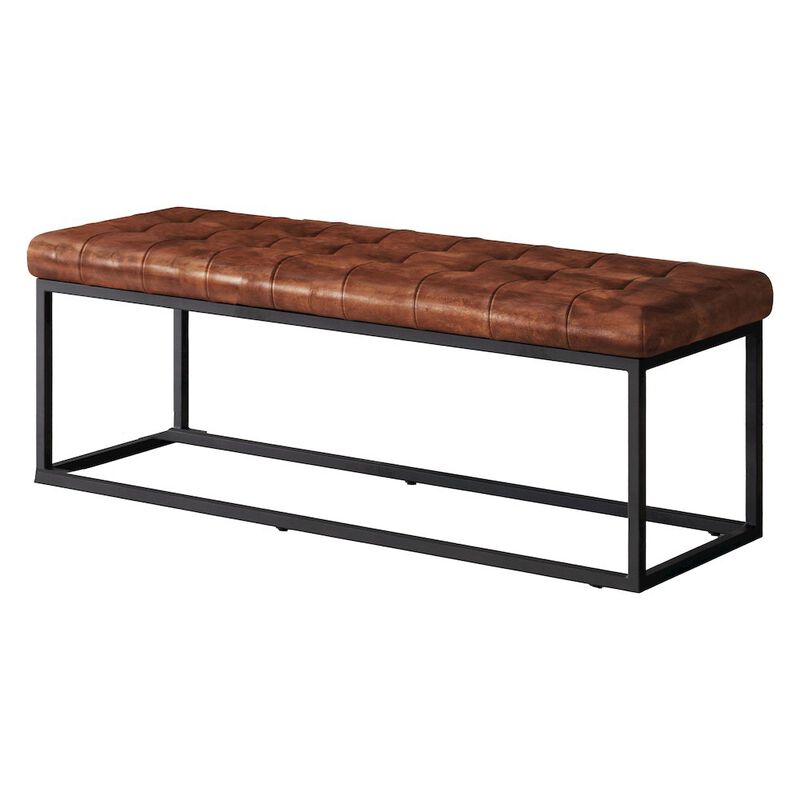 Jofran Global Archive 50 Genuine Distressed Leather Mid-Century Modern Ottoman Bench