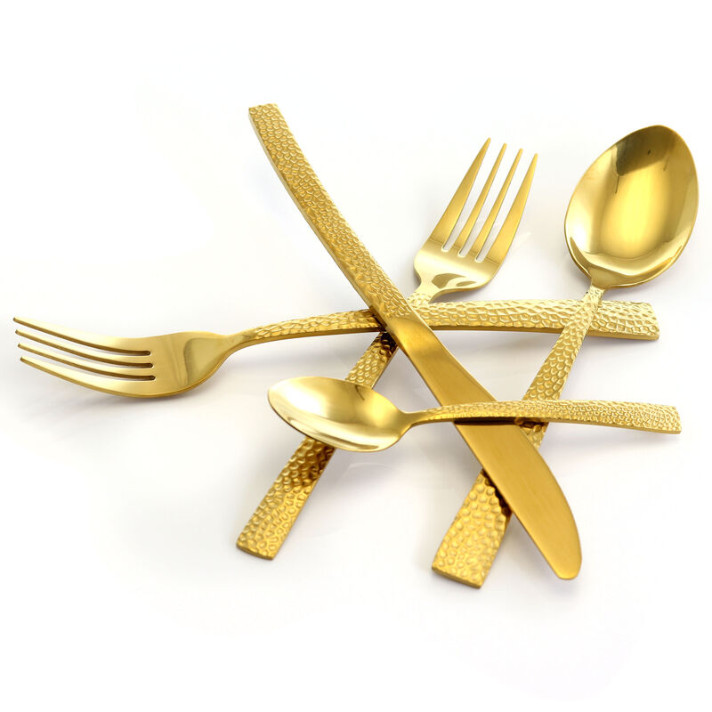MegaChef Baily 20 Piece Flatware Utensil Set, Stainless Steel Silverware Metal Service for 4 in Gold