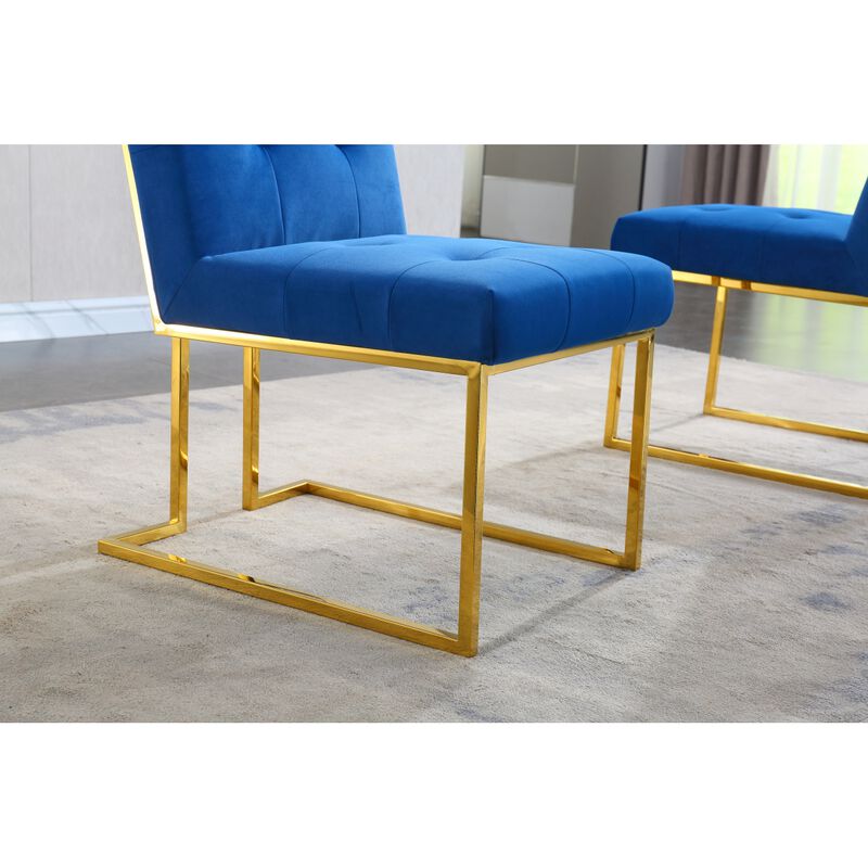 Modern Velvet Dining Chair Set Of 2, Tufted Design And Gold Finish Stainless Base