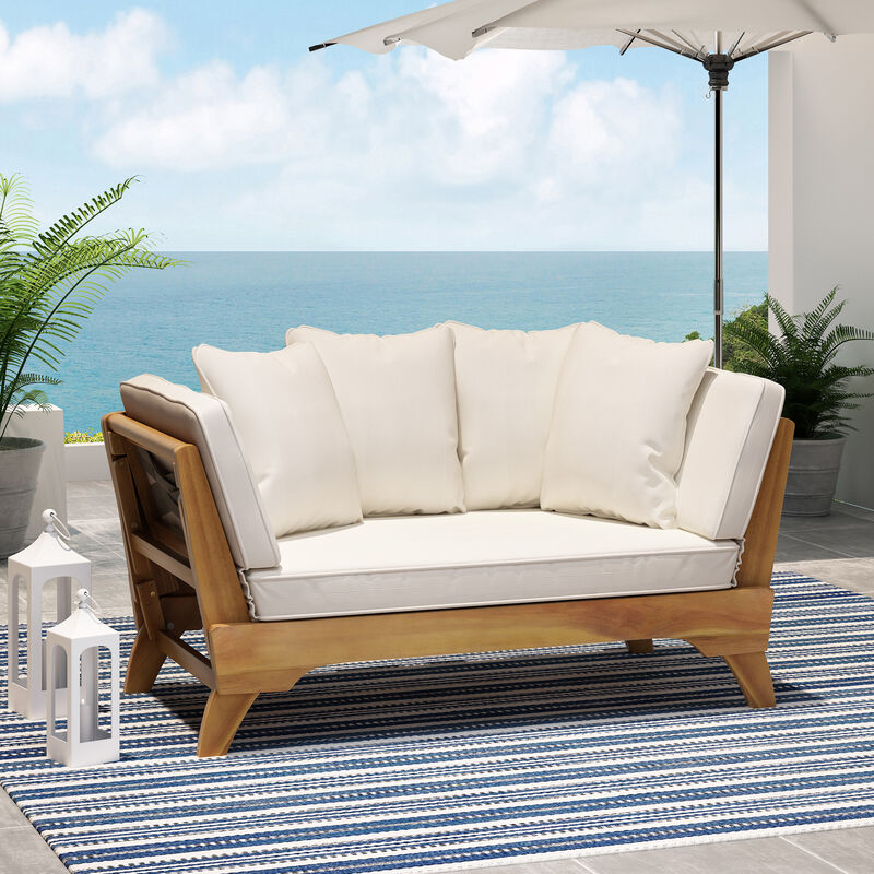 Merax Acacia Wood Patio Convertible Couch Sofa Bed