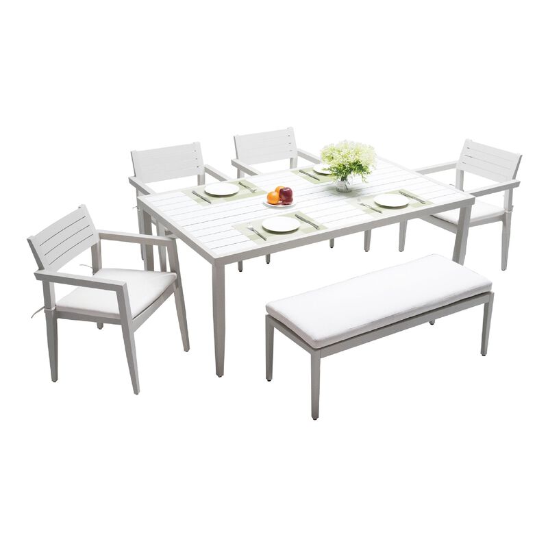MONDAWE Outdoor Patio Aluminum Stationary Bench With Sunbrella Fabric Cushion , Grayish
