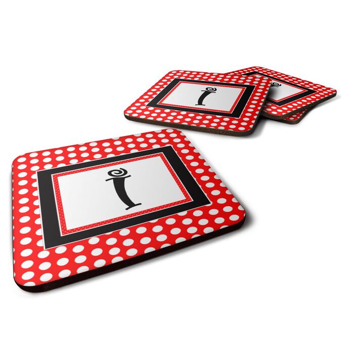 Caroline's Treasures CJ1012-IFC Monogram-Red Black Polka Dots Foam Coasters (Set of 4), Initial Letter I, 3.5 H x 3.5 W, Multicolor
