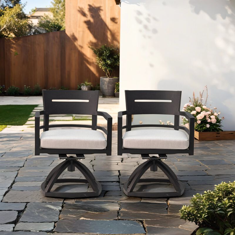 MONDAWE 2 Pieces Outdoor Patio Aluminum Swivel Rocker Chairs with Outdoor-grade Sunbrella Fabric Cushions,Ember Black