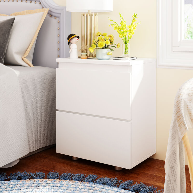 2-Drawer White Nightstands Side Table Bedside Table 18.9 in. H x 15.7 in. W x 11.6 in. D