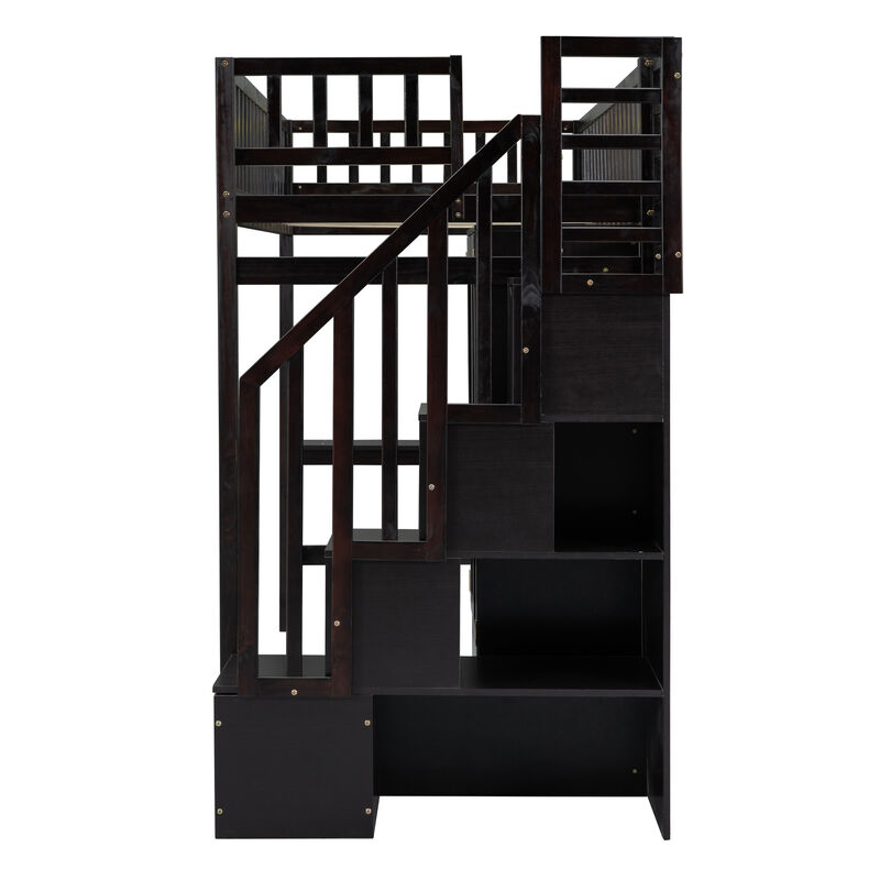Merax Loft Bed with Bookshelf and Wardrobe