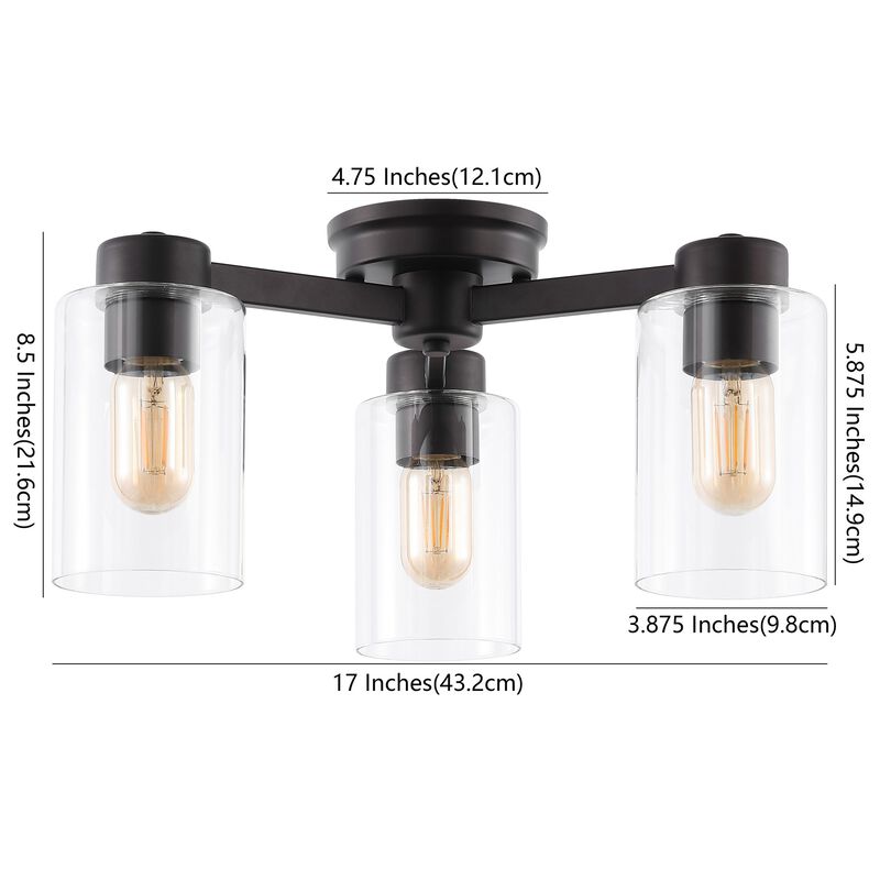 Orville 3-Light Farmhouse Industrial Iron Cylinder LED Semi Flush Mount
